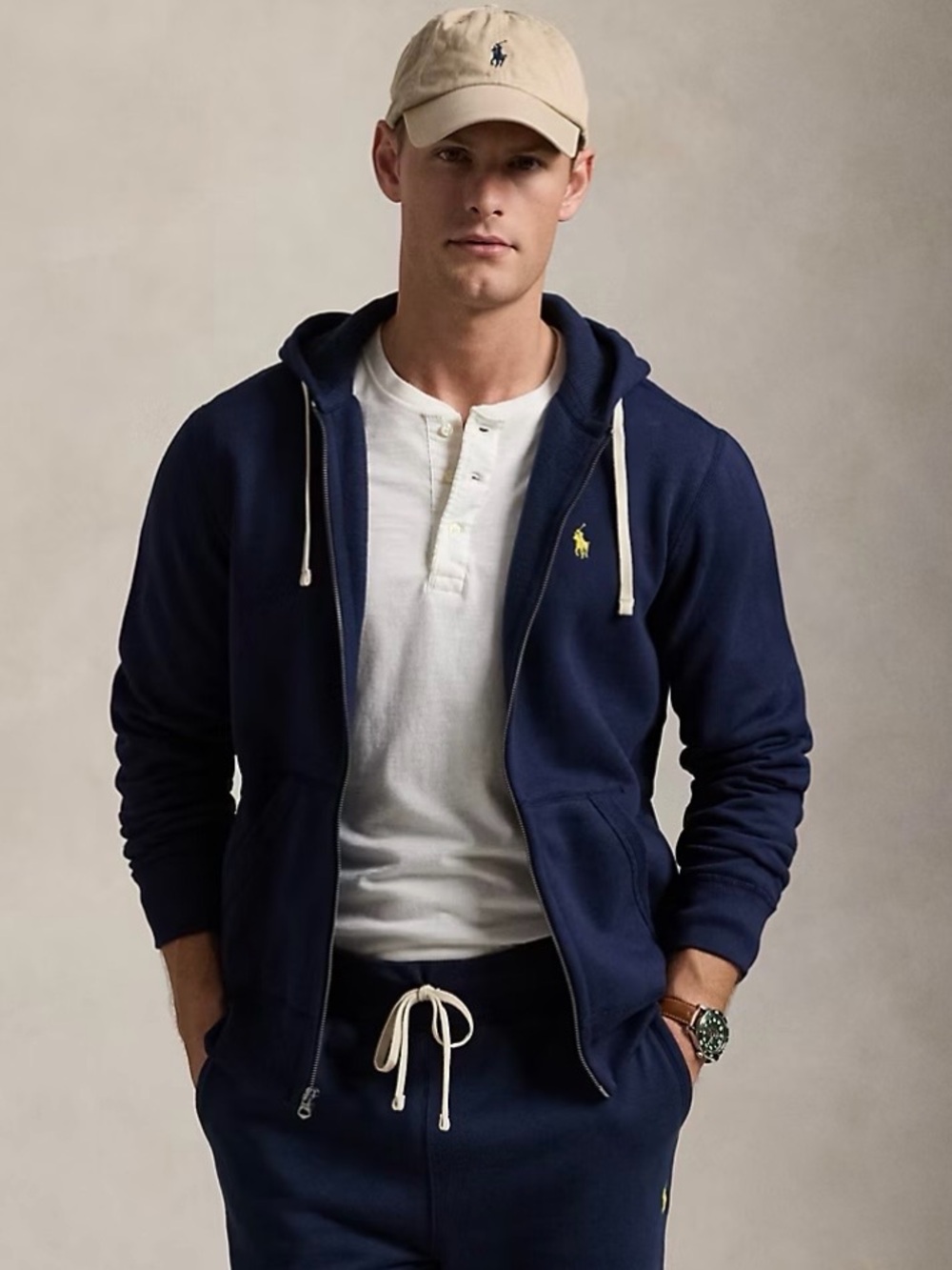 Polo Ralph Lauren Navy Blue Classic Full-Zip Fleece Hoodie/Sweatshirt Small EUC